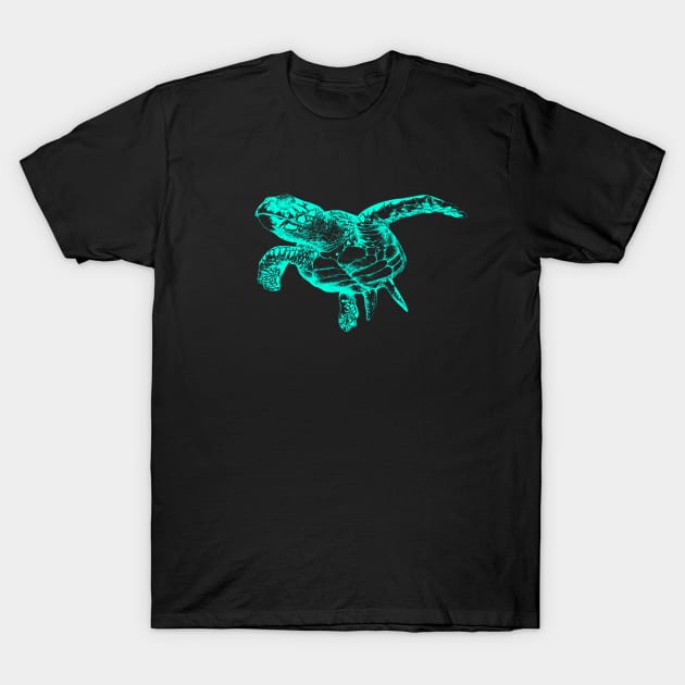 Sea Turtle (Neon) T-Shirt by InkCats